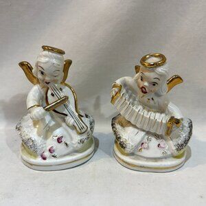 Pair of Vintage Made in Japan Porcelain Angel Figurine with Music Instruments